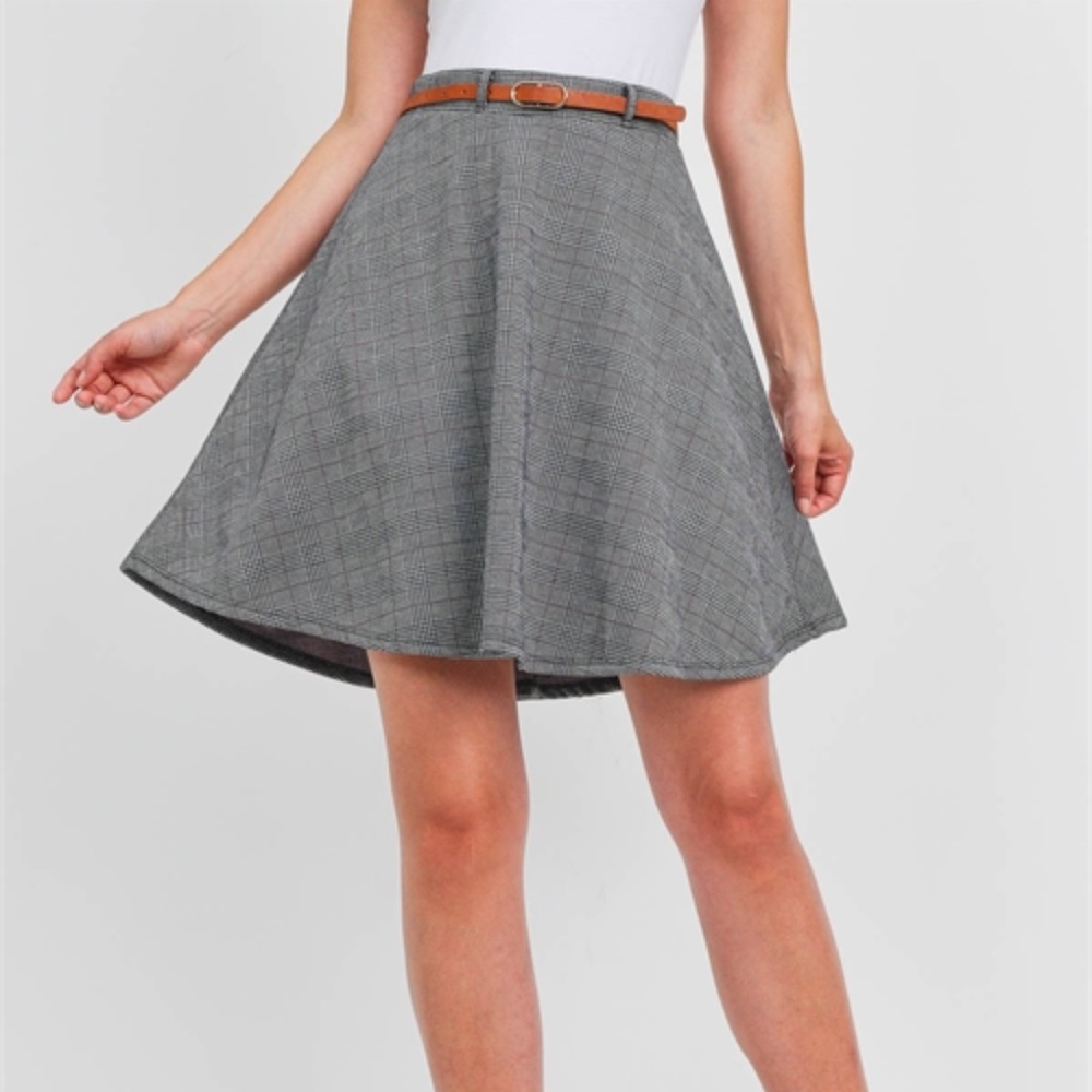 BNWT Gray Checkered Skater Skirt with Belt Multiple sizes available